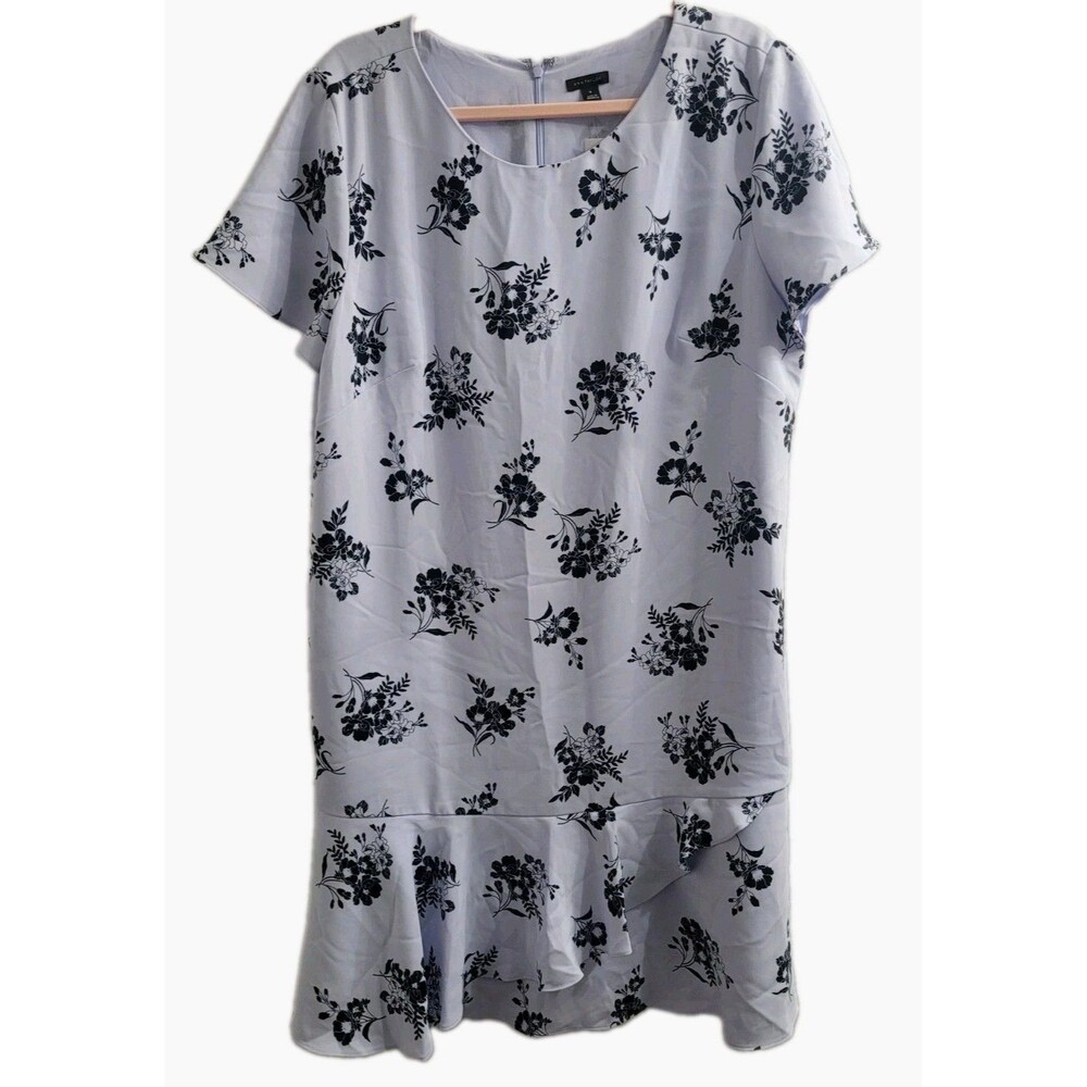 Ann Taylor Dress 18 NWT Lavender Black Floral Shift Ruffle Hem Career Wedding
